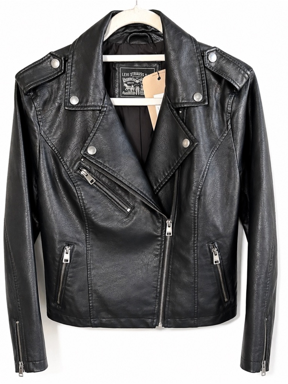 Levi’s Faux Leather Asymmetrical Moto Jacket Black S BNWT Biker Style LW9OU613